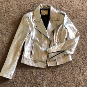 Silver leather moto jacket